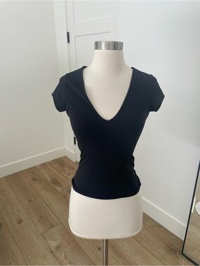 Garage Black deep V-Neck Short Sleeve Tee